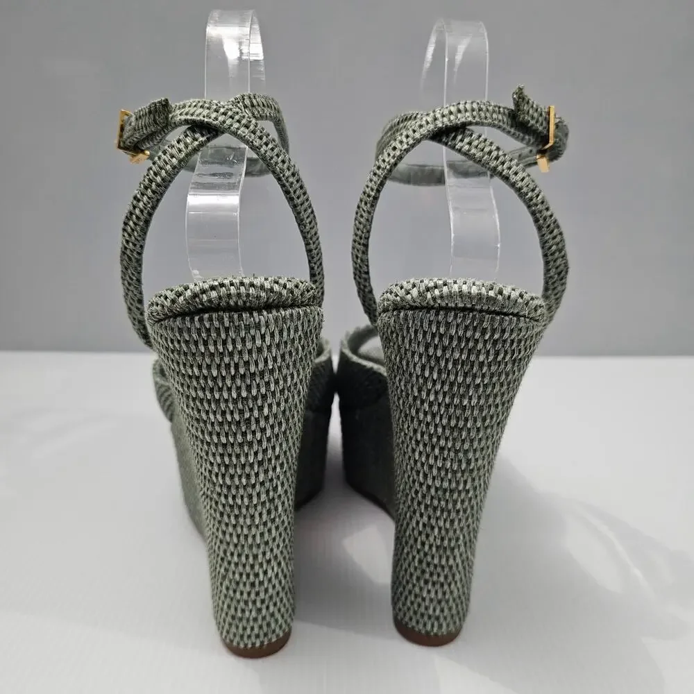 NEW Schutz Neith Straw Wedge Sandal Platform Green Raffia Size 9.5 - Picture 9 of 13